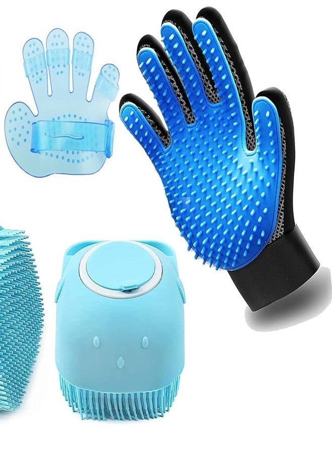 Red Champion Pet Grooming 3 in1 Combo Pack Deshedding Glove Shampoo Dispenser Bath Brush